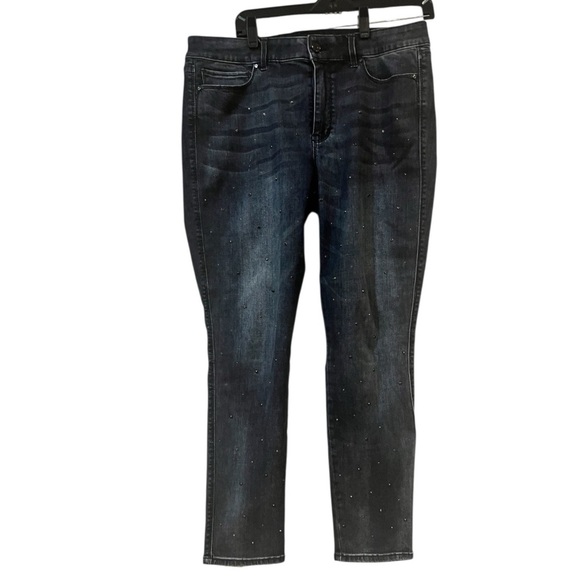 White House Black Market Mid Rise Front Studs Skinny Ankle Jeans size 12 EUC - Picture 1 of 12